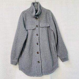 Coffee Shop New York Shacket Womens Small Gray Faux Fur Fuzzy Long Shirt Jacket